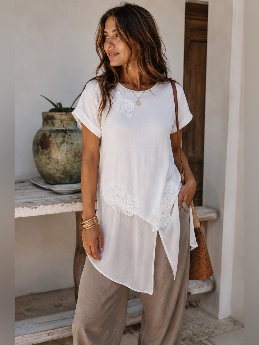 ANTHROPOLOGIE Akemi + Kin Kris Lace Asymmetrical Tunic Top NWT